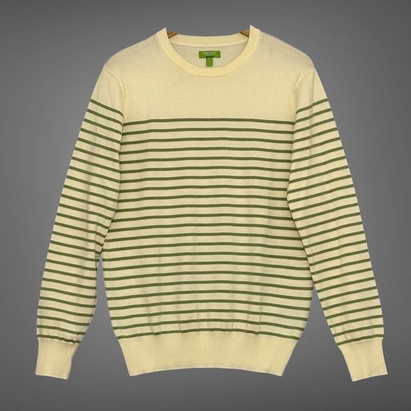 Feraud Limited Edition Mens Sweater Ivory Green Striped Pullover Classic Preppy - Picture 1 of 12